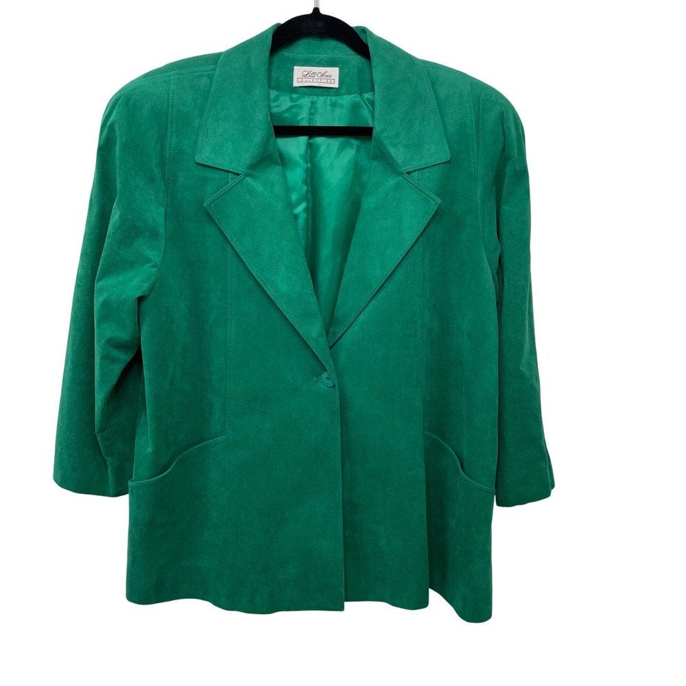 Vintage Lilli Ann Emerald Green Ultrasuede Blazer Jacket XL Made in USA ILGWU